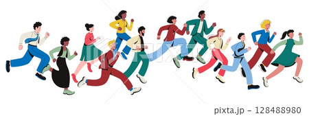 Business people running. Success employees characters rushing and hurrying, excited and happy runners persons chasing their goals and dreams. Vector running people illustration Business people running. Success employees characters rushing and hurrying, excited and happy runners persons chasing their goals and dreams. Vector running people illustration 128488980
