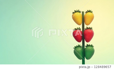 Traffic light with strawberry-shaped lights on gradient background 128489657