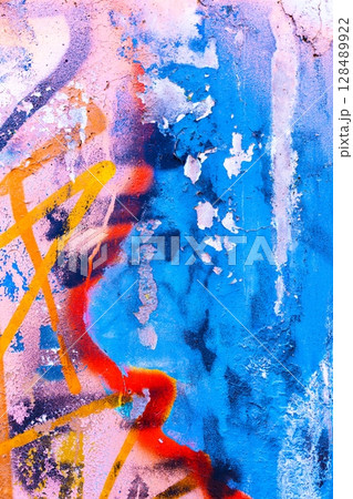 Vibrant Blue and Pink Hues Abstract Texture, Graffiti Elements, 90s Grunge 128489922