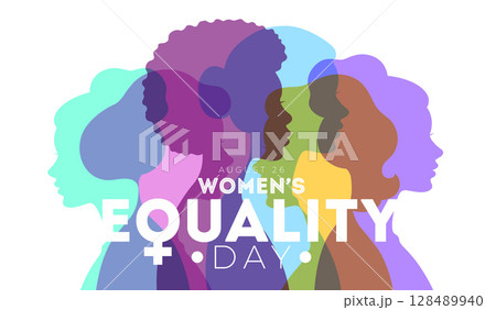 Women's Equality Day Banner Design. August 26 National Female Holiday in United States. USA Celebration Template with Woman Face Silhouette on Clean Background for Flyer, Greeting Card, Web Banner Women's Equality Day Banner Design. August 26 National Female Holiday in United States. USA Celebration Template with Woman Face Silhouette on Clean Background for Flyer, Greeting Card, Web Banner 128489940