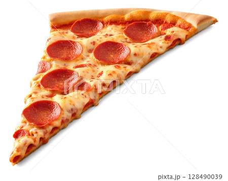 Pepperoni Pizza Slice A slice of pepperoni pizza with crispy crust, gooey cheese, and pepperoni slices curling at the edges. Pepperoni Pizza Slice A slice of pepperoni pizza with crispy crust, gooey cheese, and pepperoni slices curling at the edges. 128490039