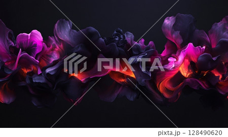 Abstract dark and vibrant floral pattern with orange glow, artistic composition. Creative digital art concept 128490620