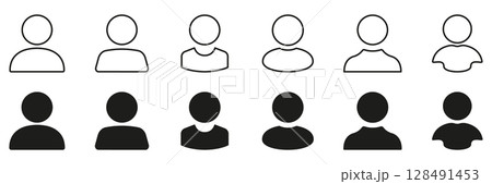Basic User Profile Line Icon Set. Outline and Solid Person Symbols for Account Identification and Interface Elements Outline Symbol Collection. Editable Stroke. Isolated Vector Illustration 128491453