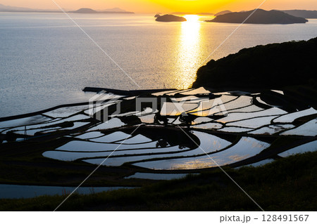 玄海灘の絶景　土谷棚田 128491567