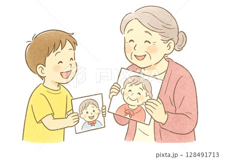 祖父母との交流シーン 敬老の日・感謝を伝えるイラスト 128491713
