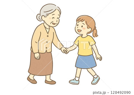 祖父母との交流シーン 敬老の日・感謝を伝えるイラスト 祖父母との交流シーン 敬老の日・感謝を伝えるイラスト 128492090