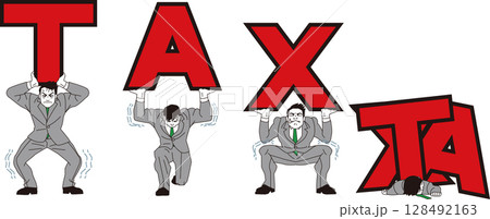 TAX重圧に耐える若いビジネスマンと押しつぶされる男性 128492163