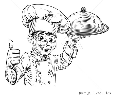 Chef Cloche Tray Platter Plate Tray Illustration Chef Cloche Tray Platter Plate Tray Illustration 128492185