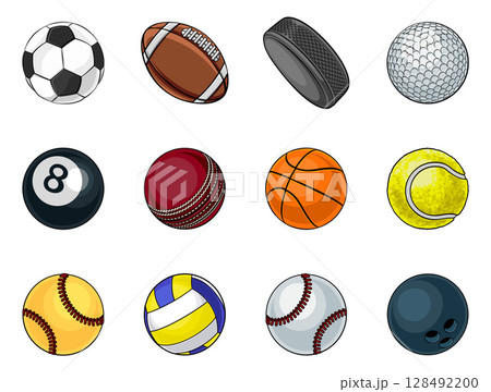 Sport Ball Set Sports Balls Cartoon Games Icons 128492200