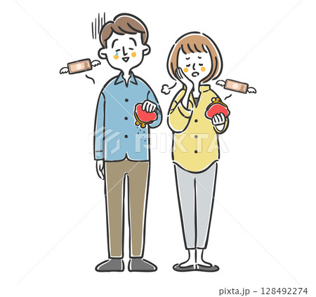 お金がない夫婦 全身 ベクター お金がない夫婦 全身 ベクター 128492274