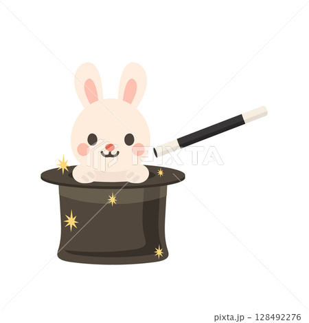 Cartoon Rabbit in Magic Hat Illustration 128492276