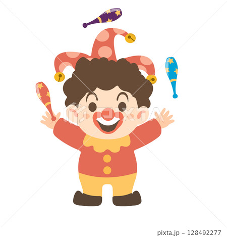 Illustration of a Cartoon Clown Juggling Illustration of a Cartoon Clown Juggling 128492277