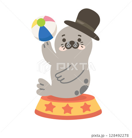 Circus Seal Balancing Ball Illustration 128492278