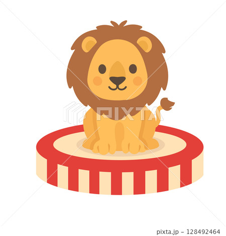 Cartoon Lion Sitting on Circus Stage Cartoon Lion Sitting on Circus Stage 128492464