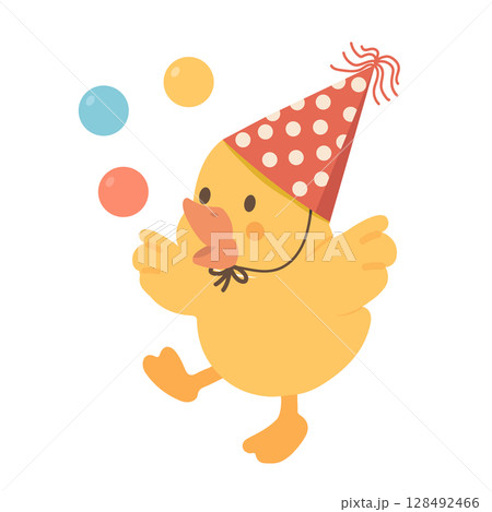 Illustration of a Baby Chick Juggling Balls 128492466