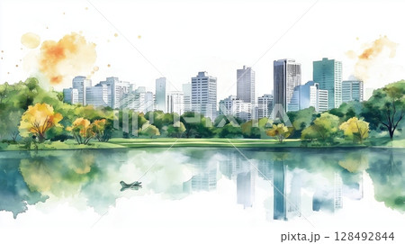Ibirapuera Park. Ibirapuera Park hand drawn watercolor illustration 128492844