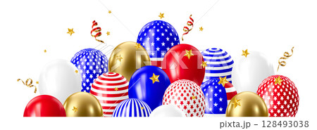 Realistic 3D balloons in USA colors and flags 128493038