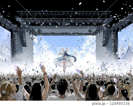 ライトアップされたコンサート会場のイラスト素材 ライトアップされたコンサート会場のイラスト素材 128493116