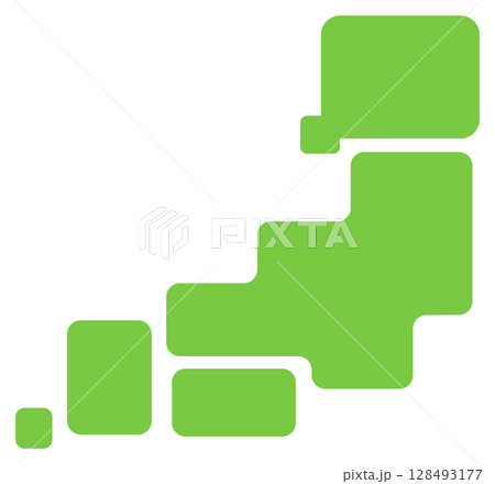 日本地図、緑色のデフォルメの地図 128493177
