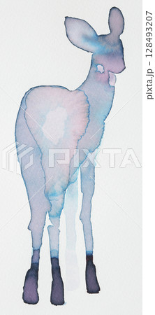 Elegant deer silhouette painted in soft hues of ink showcasing artistic style and creativity 128493207