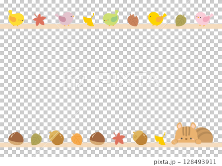 Cute autumn frame material, autumn leaves, squirrels and birds 128493911