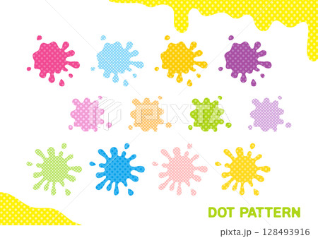 インクのシミ 夏のカラー・ドット柄 128493916