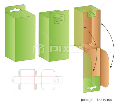 Hanging Box Dieline Flat Template with Cut and Fold layout Hanging Box Dieline Flat Template with Cut and Fold layout 128494001