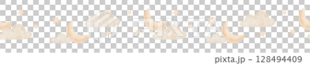 Seamless watercolor border with moon, star and clouds. Hand drawn illustrations, repeat background 128494409