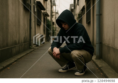 ひとり静かに佇む路地裏 128494698