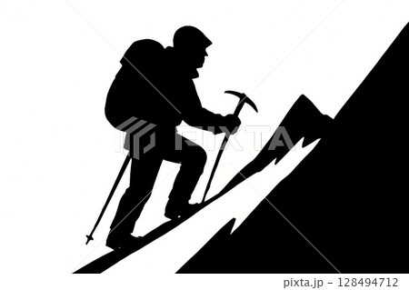 雪山を一人で登る登山者の影 128494712