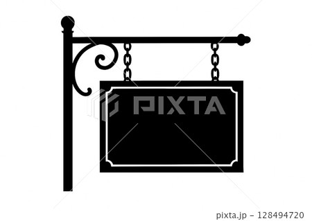 レトロな吊り下げ看板のシルエット 128494720