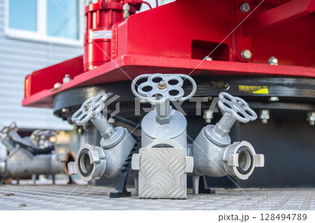 Fire mixer, a tap on a fire truck for supplying water to the fire hose Fire mixer, a tap on a fire truck for supplying water to the fire hose 128494789