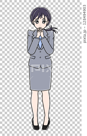 A suit-wearing office lady with watery eyes 128494903