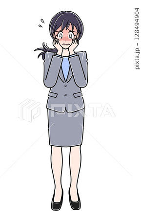 顔を赤らめて恥ずかしがるスーツのOLさん 128494904