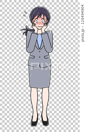 顔を赤らめて恥ずかしがるスーツのOLさん 128494904