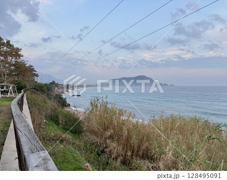 seashore tall grass autumn cloudy. High quality photo seashore tall grass autumn cloudy. High quality photo 128495091