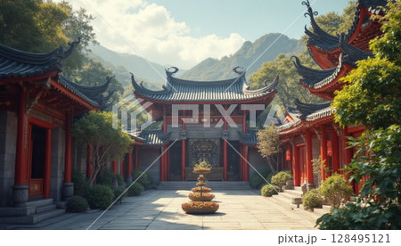 中華風の背景 128495121