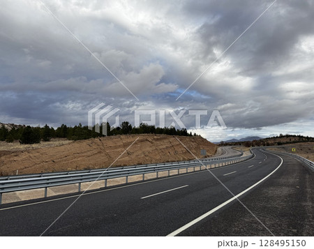 Cloudy road landscape. High quality photo 128495150