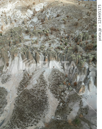 rocks rocks volcanic mountains drone view 128495175