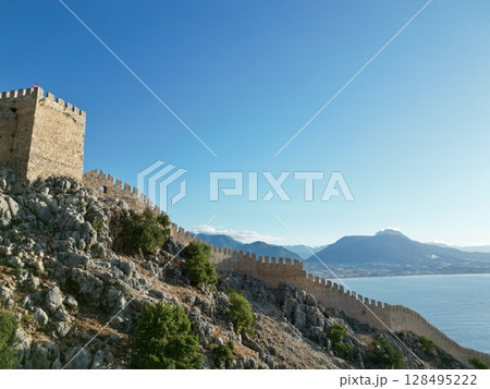 fortress on a rock near the sea coast 128495222