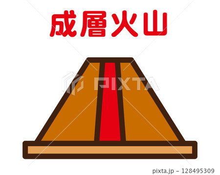 成層火山のイラスト素材 128495309