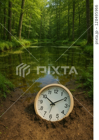 森の池と埋められた時計 森の池と埋められた時計 128495966