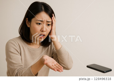 スマホがない！と気づいた瞬間のリアルな表情 128496318