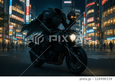 渋谷を駆ける首なし騎士と漆黒のバイク 128496339