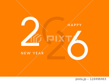 2026 poster, orange New Year number, greeting card design 128496463