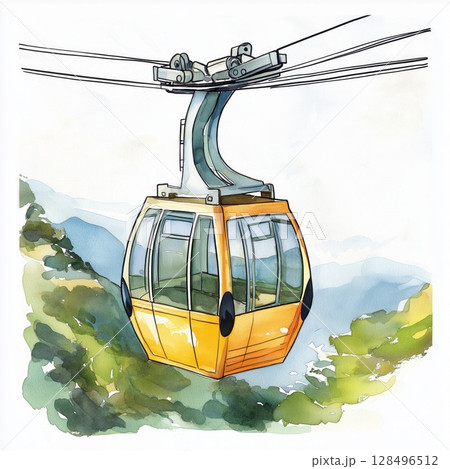 Merida Cable Car. Merida Cable Car hand drawn watercolor illustration 128496512