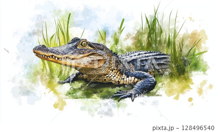 Pantanal Wetlands - Mato Grosso. Pantanal Wetlands - Mato Grosso hand drawn watercolor illustration 128496540