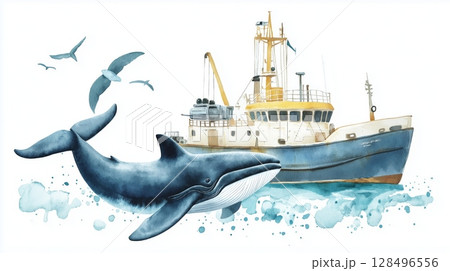 Puerto Madryn. Puerto Madryn hand drawn watercolor illustration 128496556