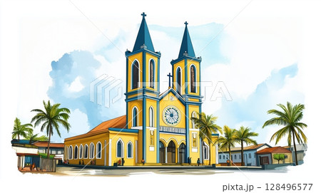 Saint Peter and Paul Cathedral. Saint Peter and Paul Cathedral hand drawn watercolor illustration Saint Peter and Paul Cathedral. Saint Peter and Paul Cathedral hand drawn watercolor illustration 128496577