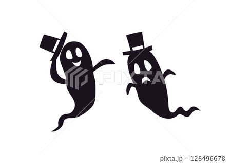 ハロウィンのハットを被ったオバケのかわいいシルエットイラスト ハロウィンのハットを被ったオバケのかわいいシルエットイラスト 128496678